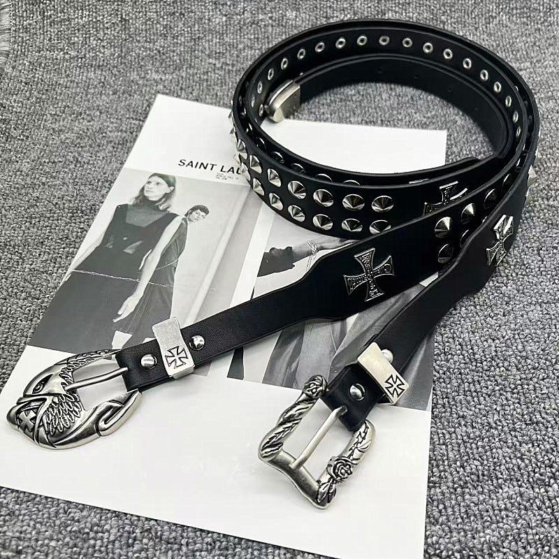 Chrome Hearts Vine Carved Coral Buckle Gothic Studded Leather Belt