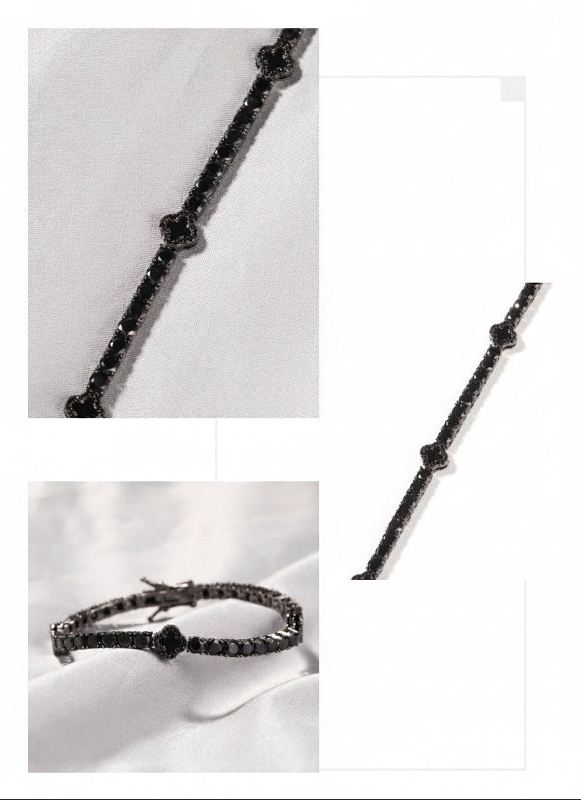 Black Four-Leaf Clover Tennis Chain 4mm Zircon Bracelet