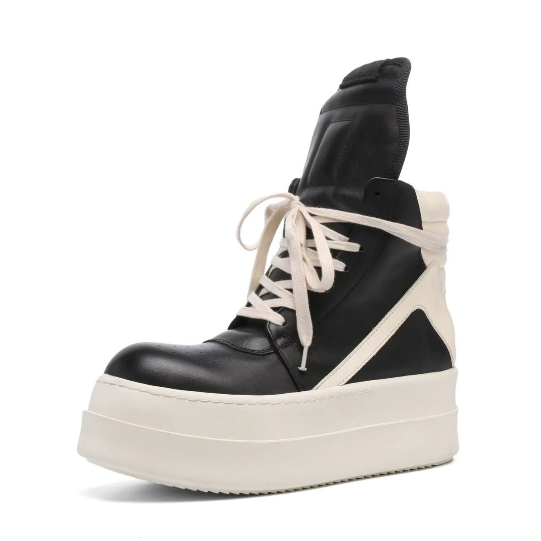 Genuine Cowhide, Round-Toe, Height-Increasing High-Top Shoes