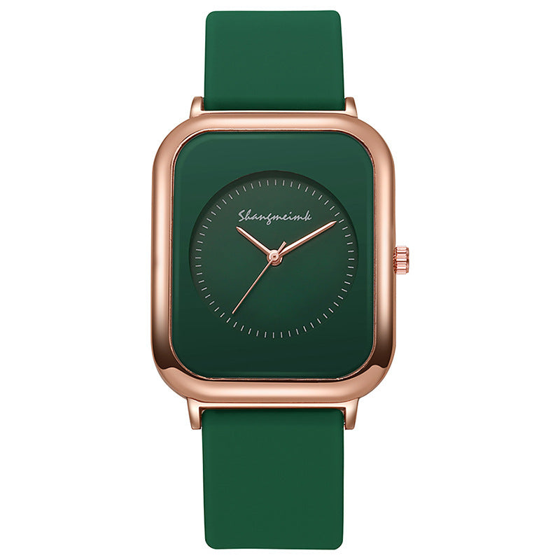 Casual square-shaped, elegant quartz silicone strap student watches.