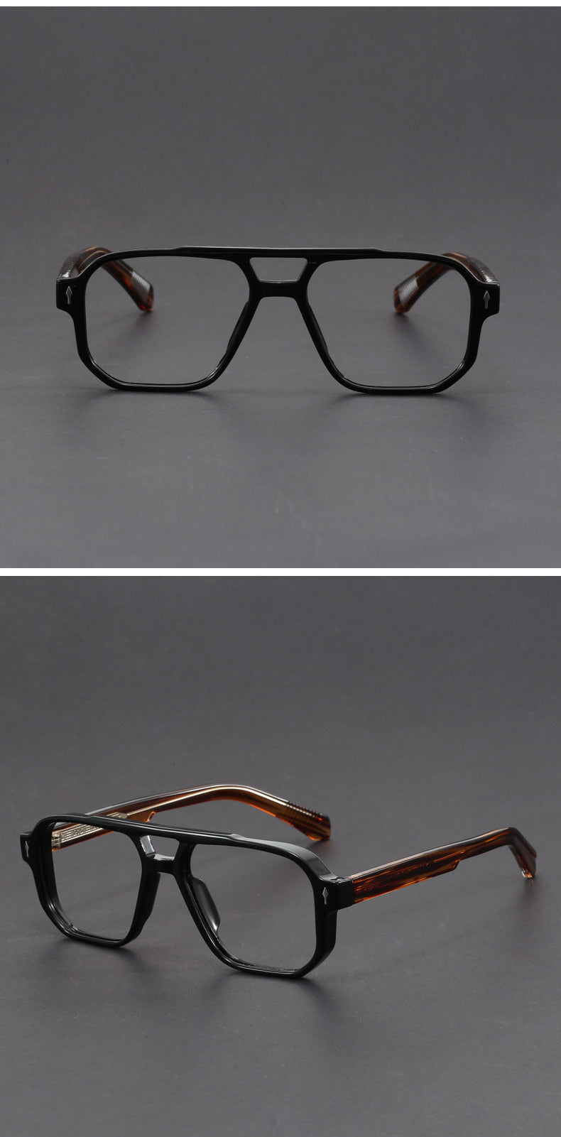 Square double-bridge plano glasses