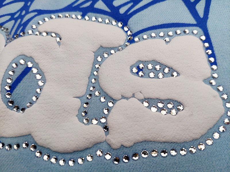 Sp5der fleece-lined hoodie with spiderweb print.