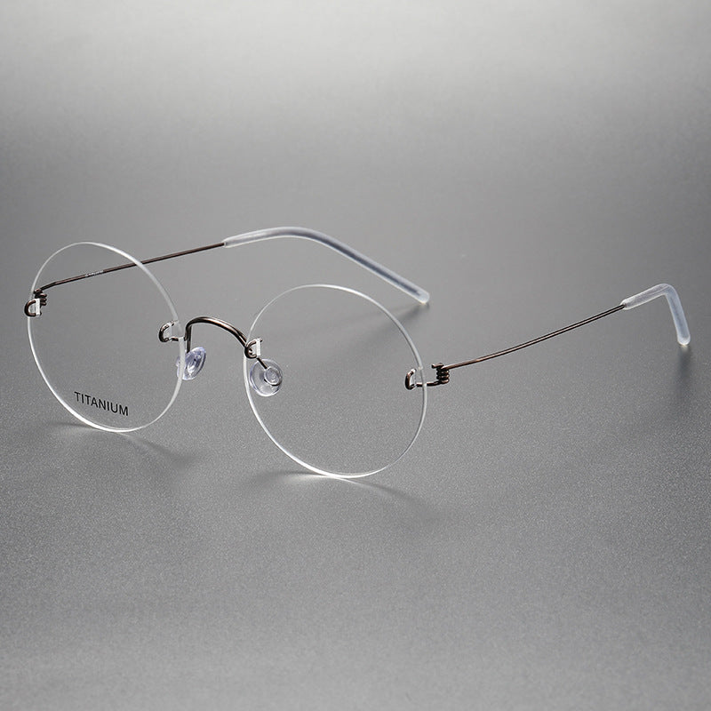 Rimless Round Large Frame Stainless Steel Glasses