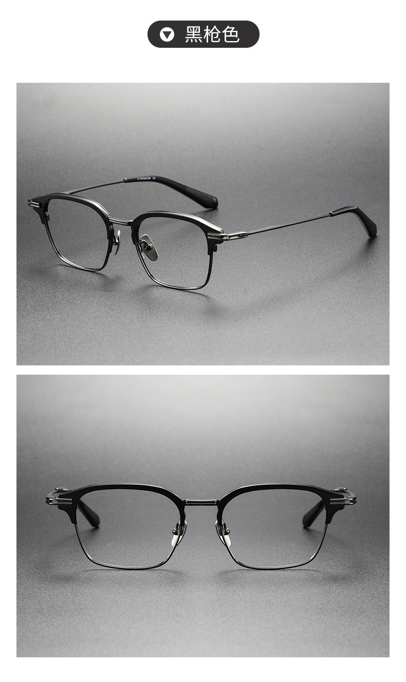 Square-frame business glasses made of pure titanium