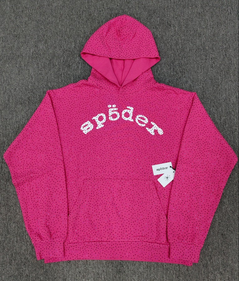 Multi-color full-hot rhinestone Sp5der spider web hoodie