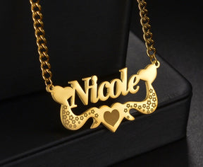 Flower Love Customized Name Necklace Laser Marked Clavicle Chain