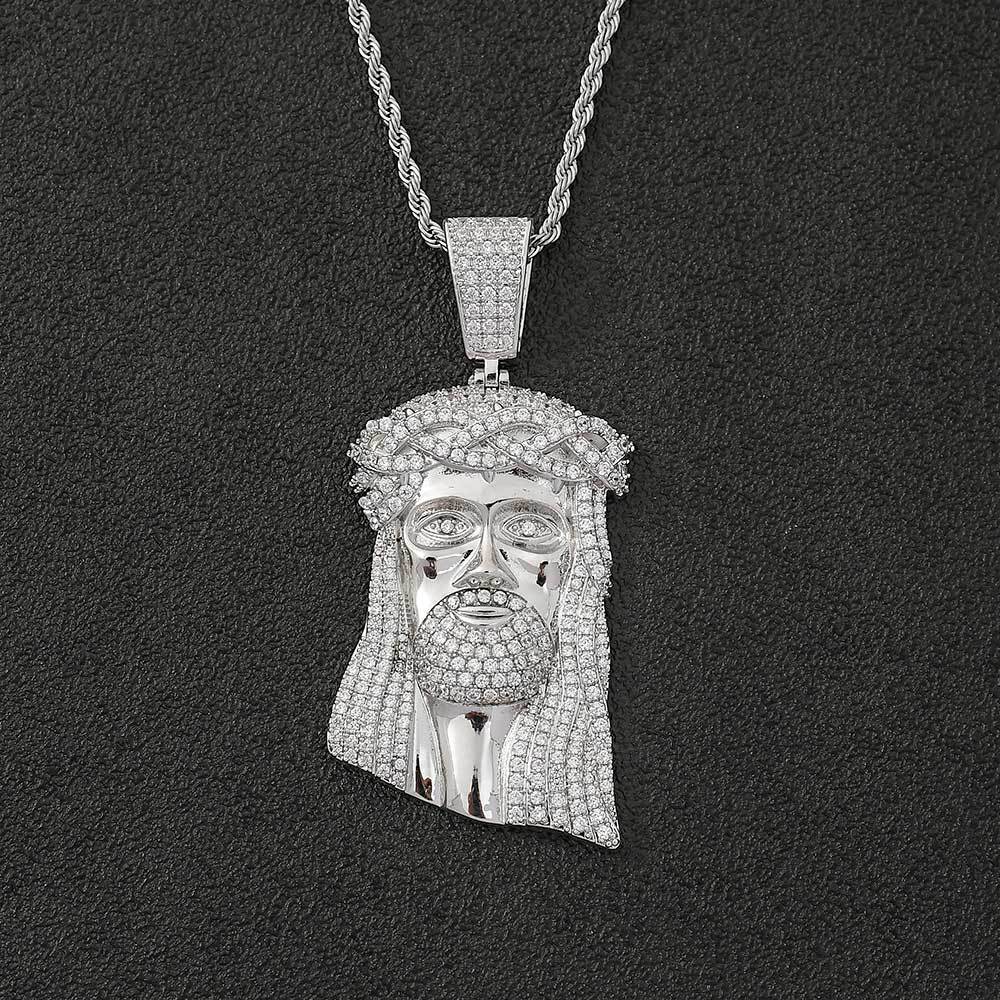 Micro Paved Zircon Jesus Head Hip Hop Men's Pendant Necklace