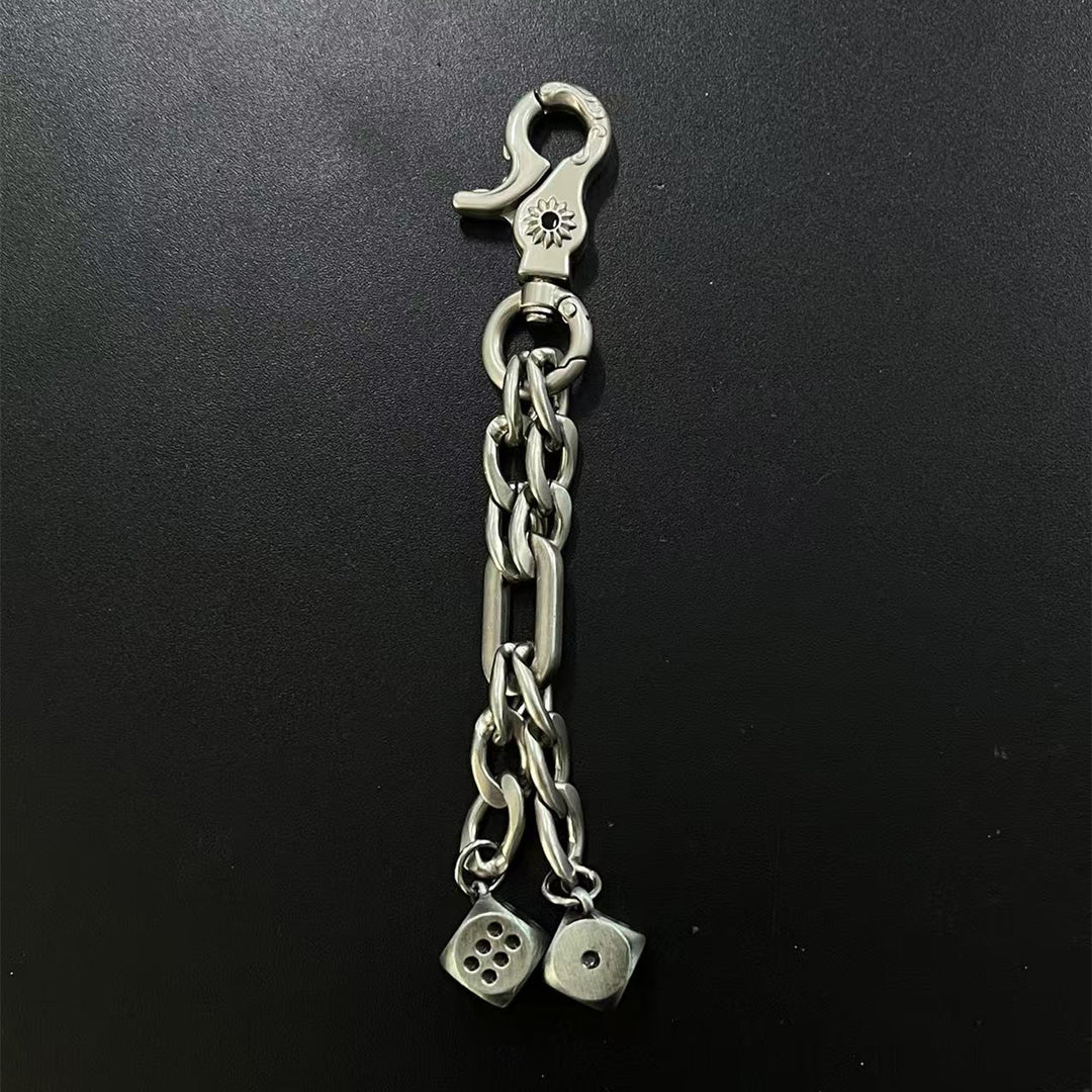 Vintage Distressed Gunmetal Dice Keychain