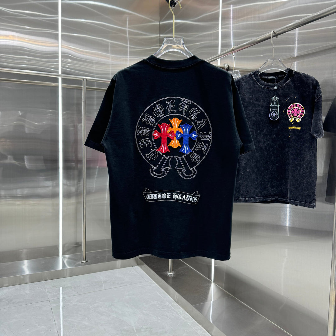 Chrome Hearts Washed Appliqué Embroidered Short-sleeved T-shirt