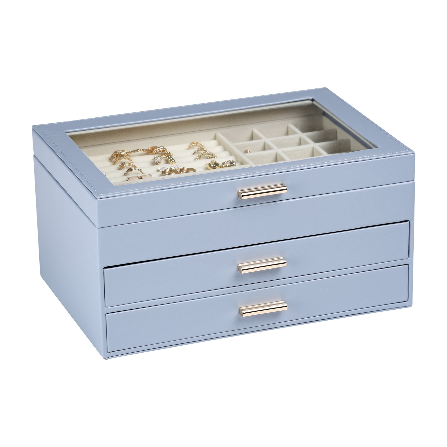 PU leather window multi-layer drawer-style jewelry box