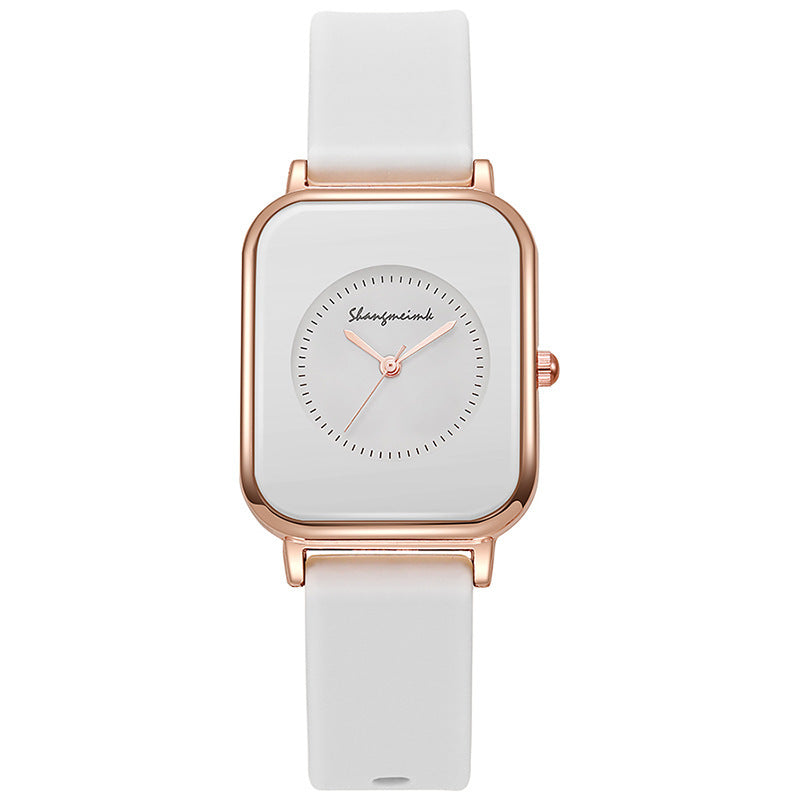 Casual square-shaped, elegant quartz silicone strap student watches.