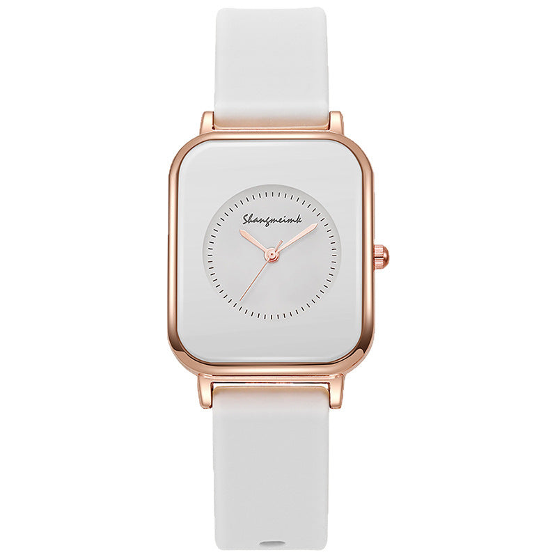 Casual square-shaped, elegant quartz silicone strap student watches.