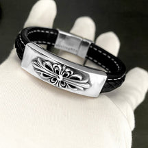 chrome hearts military flower cross leather bracelet