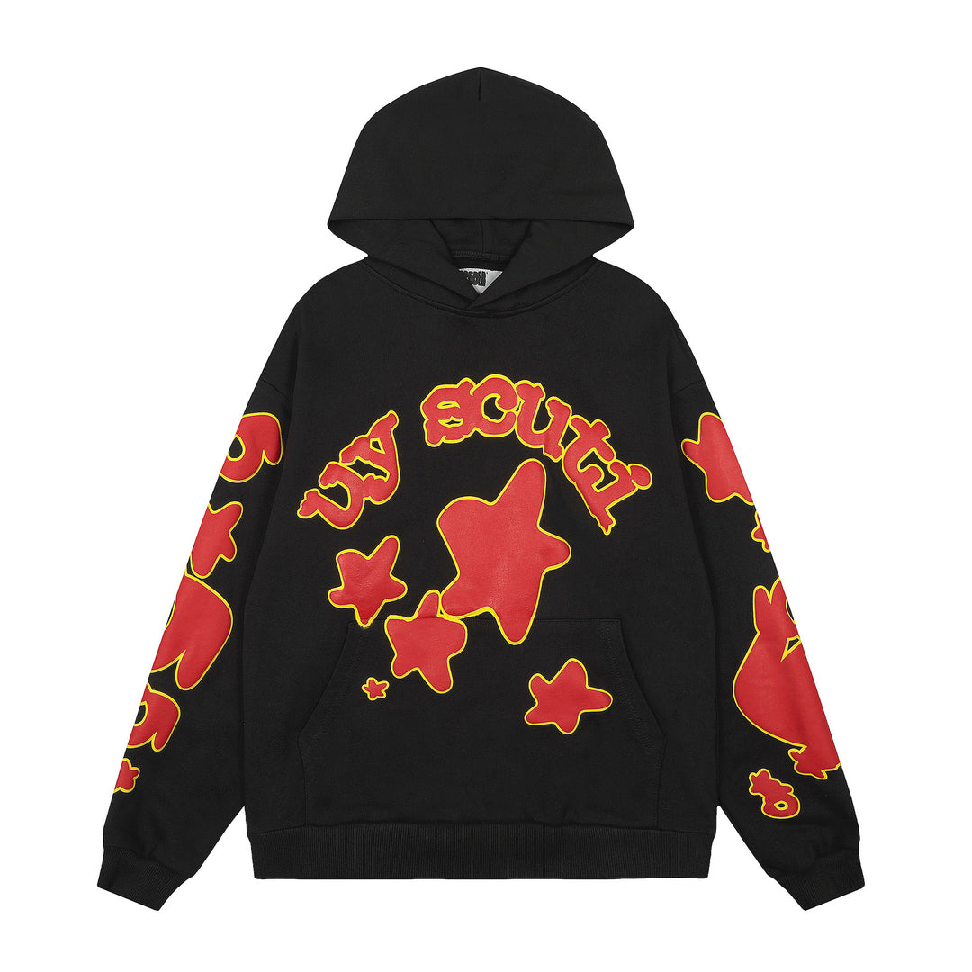 Sp5der 555555 star pattern hooded trousers and sweatshirt
