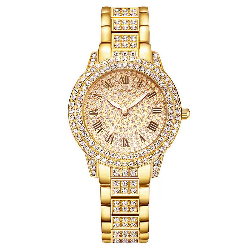 Women's Watch with Roman Numerals and Full Diamond Dial