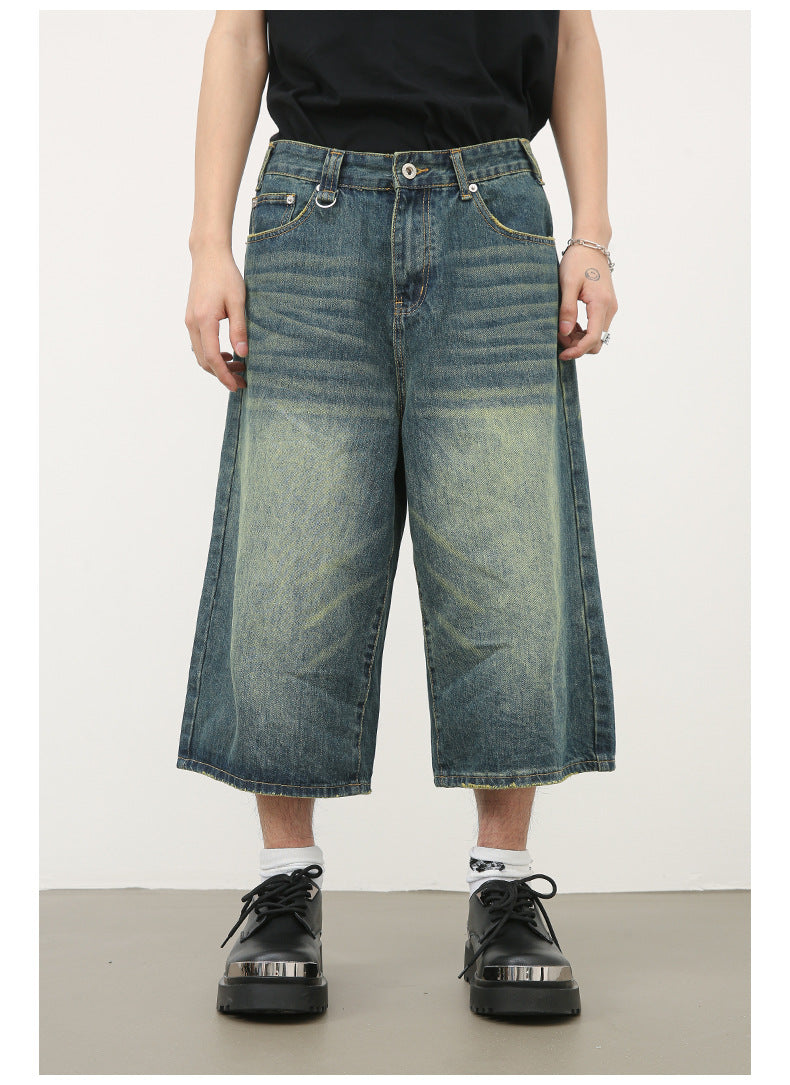 Summer Loose Fit Cropped Straight Leg Denim Shorts