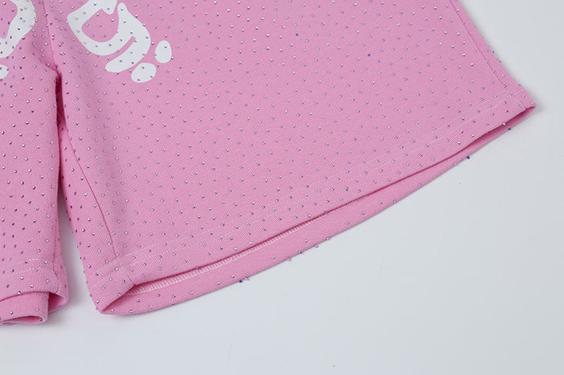 Sp5de five-inch shorts with full-on rhinestone hot-fix design