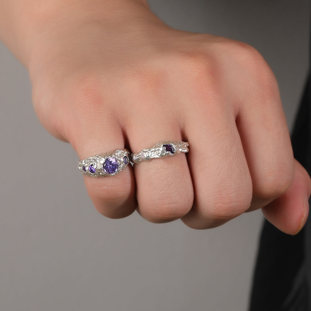 Hip-Hop 925 Silver Ring with Purple Zircon