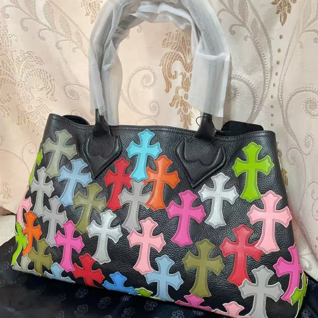Chrome Hearts Genuine Leather Handbag with Floral Pattern