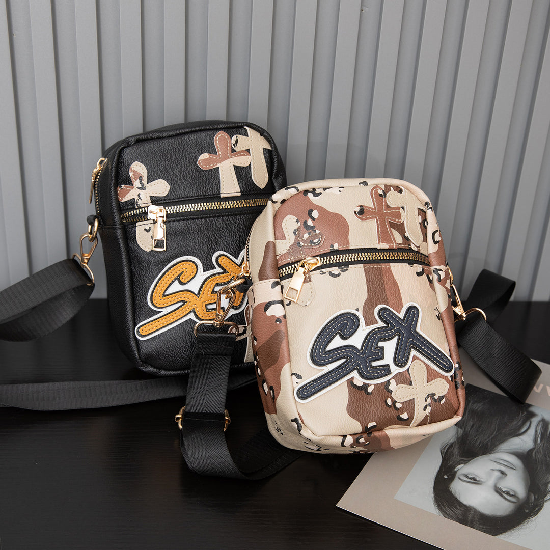 Chrome Hearts camouflage cross sports PU leather shoulder bag