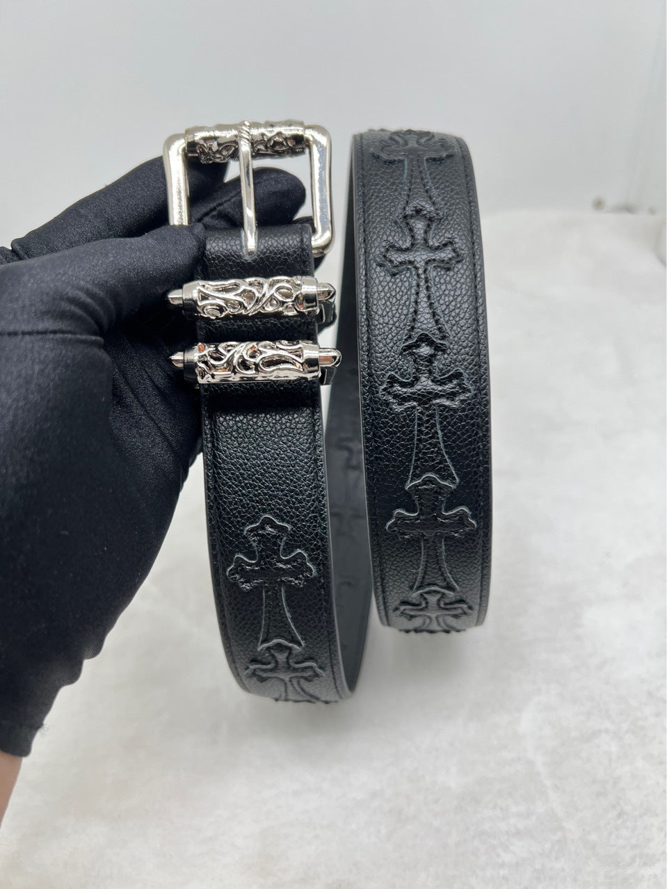 Chrome Hearts Litchi-Grain Colored Belt with Vine Motif
