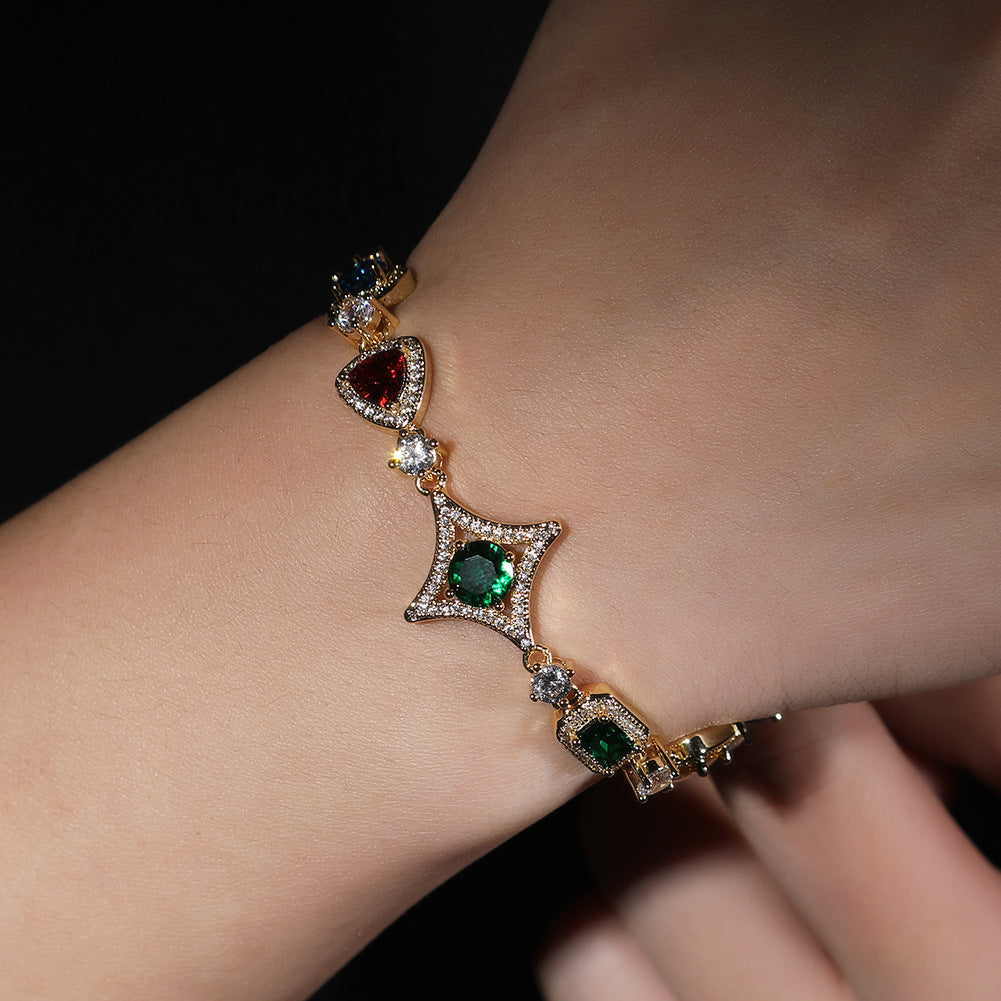 Hip-hop style zircon and colored diamond necklace