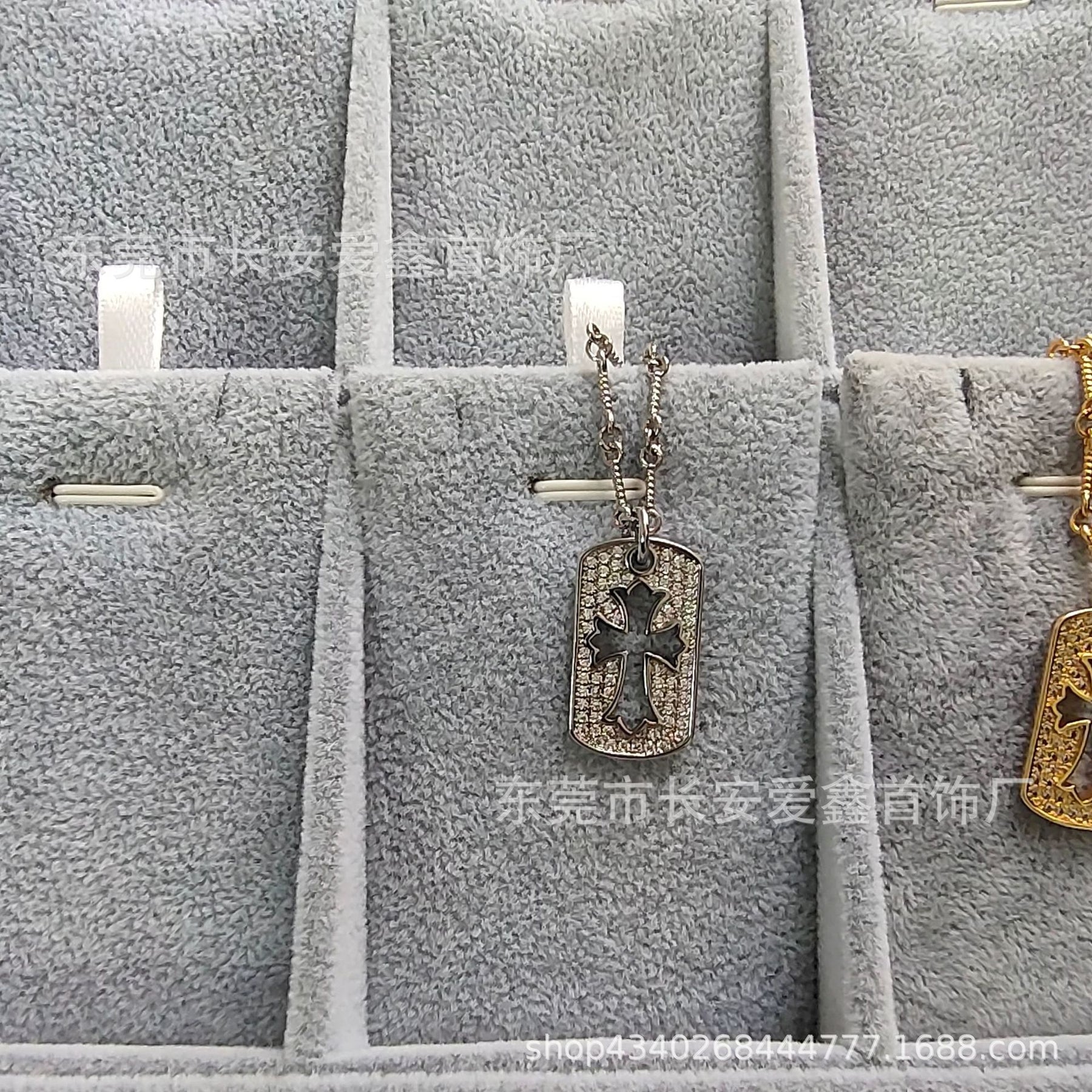 Chrome Hearts Gold Diamond Hollow Square Pendant Necklace