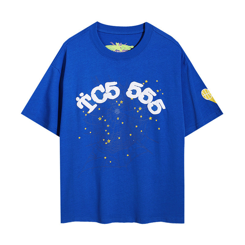 Sp5der foam letter 555 spider web print short-sleeved T-shirt