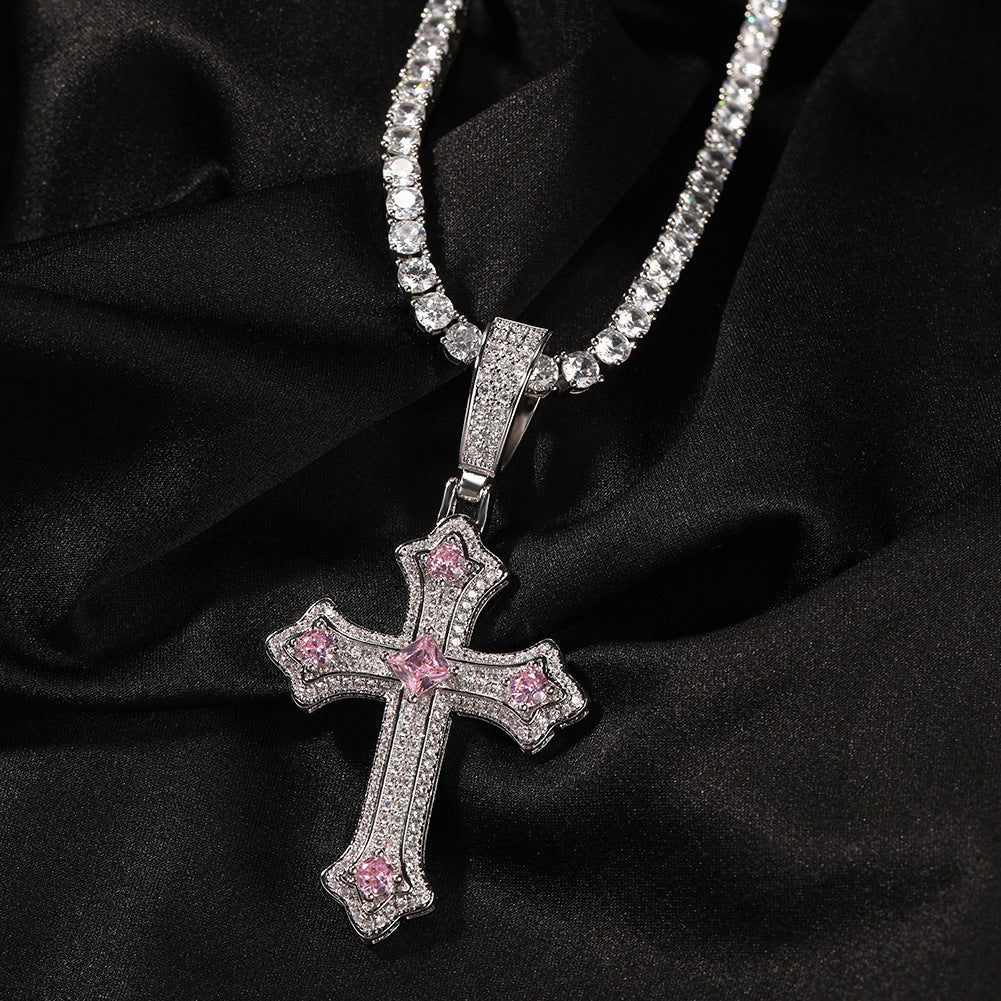 Hip-hop cross-shaped diamond Cubic Zirconia necklace
