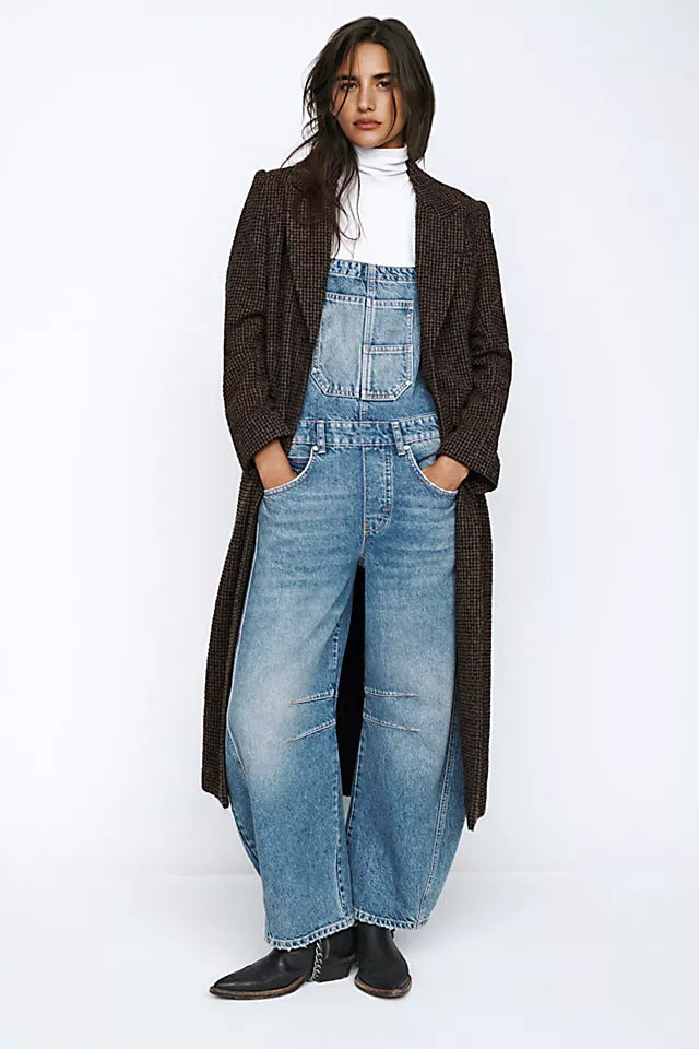 Washed Vintage, Loose-Fit, Straight-Leg Cargo Denim Overalls