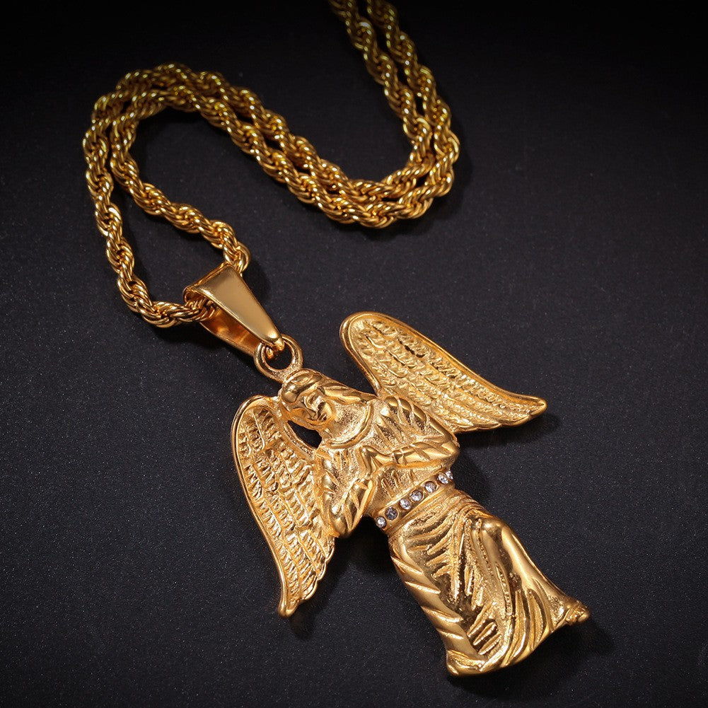 Hip Hop Winged Angel Pendant Necklace