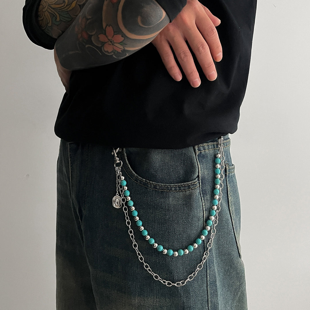 Turquoise Round-Bead Waist Chain