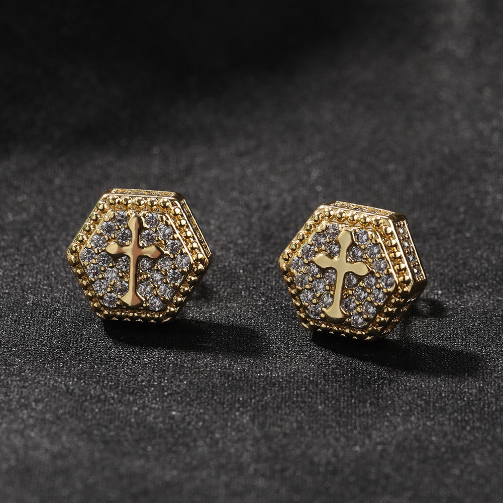 Square cross eight-star and eight-sword diamond Earrings