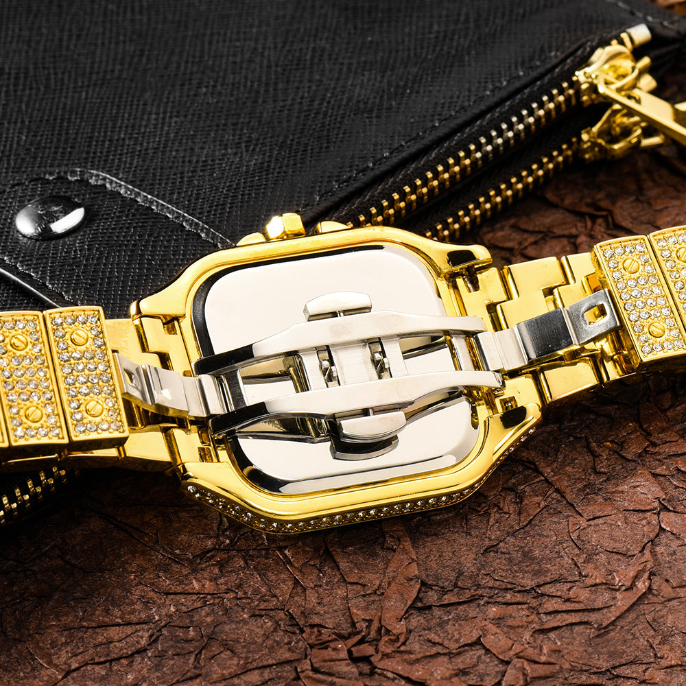 Roman Dial Marker High-End Hip Hop Style Diamond-Studded Square Watch