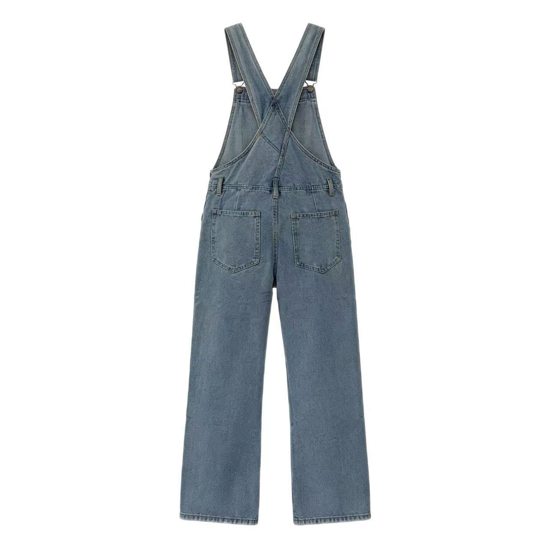 Washed Loose-Fit Denim Overalls