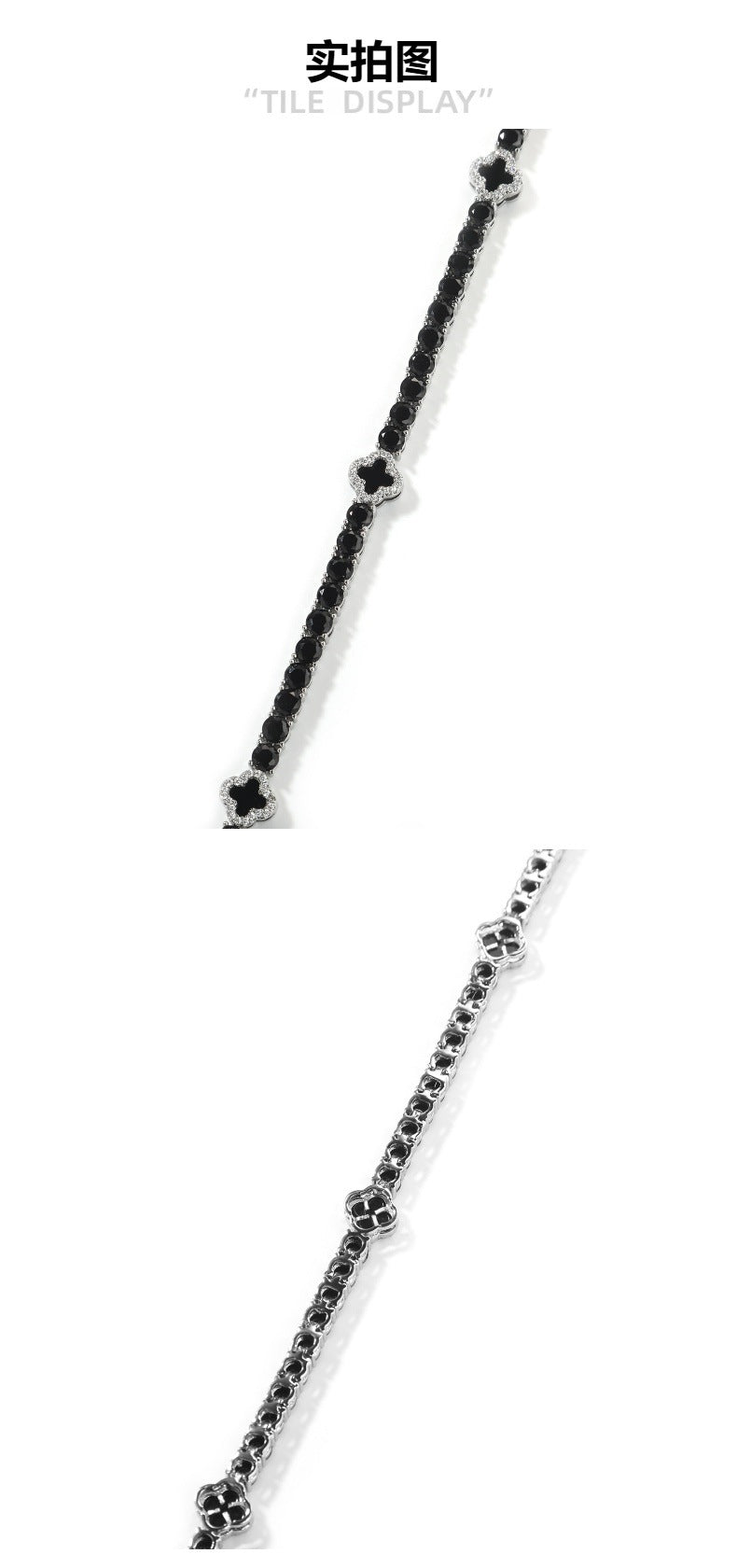 Silver Black Four-Leaf Clover Buckle Bracelet