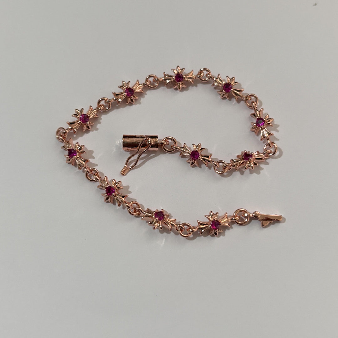 Chrome Hearts rose gold cross diamond bracelet.