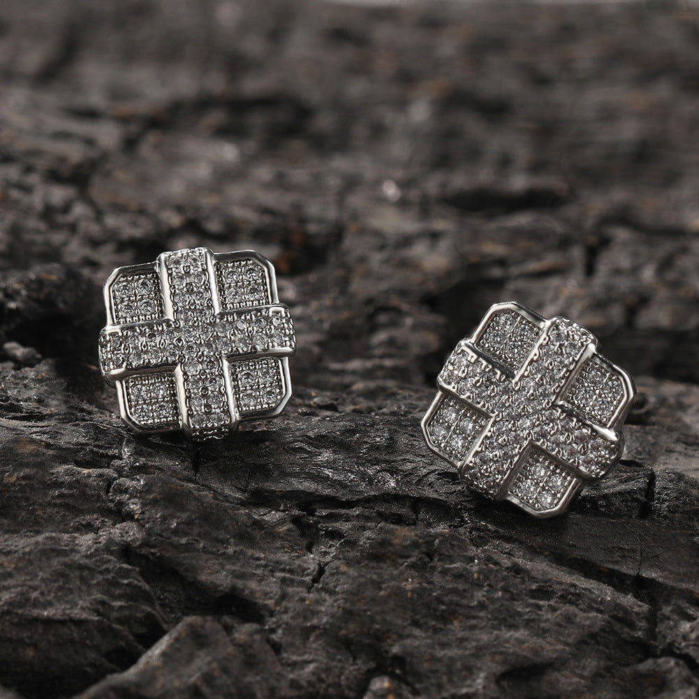Square cross eight-star and eight-sword diamond Earrings