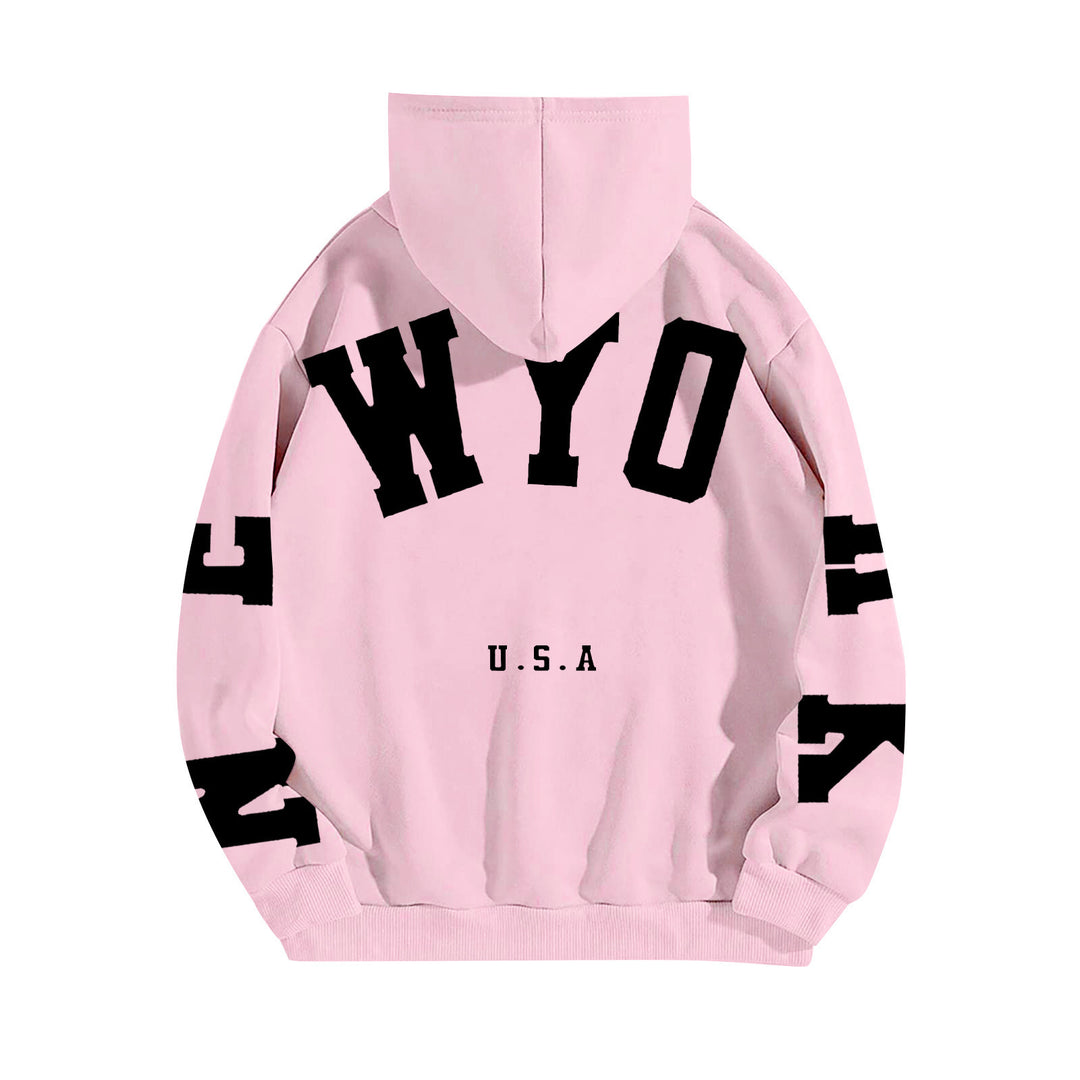 wyo newyork letter print hoodie, loose fit, oversized hoodie