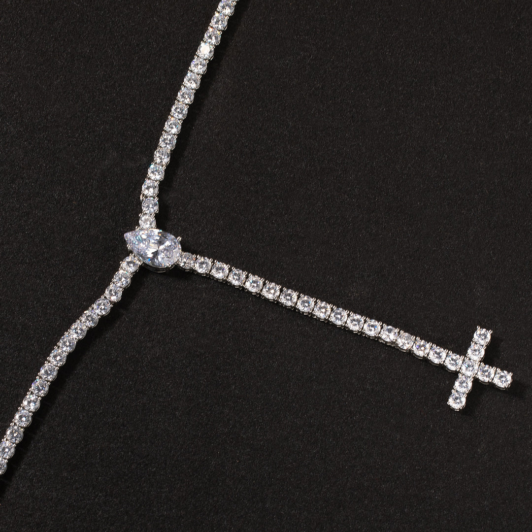 5mm Spring-Clasp Teardrop Cross Necklace