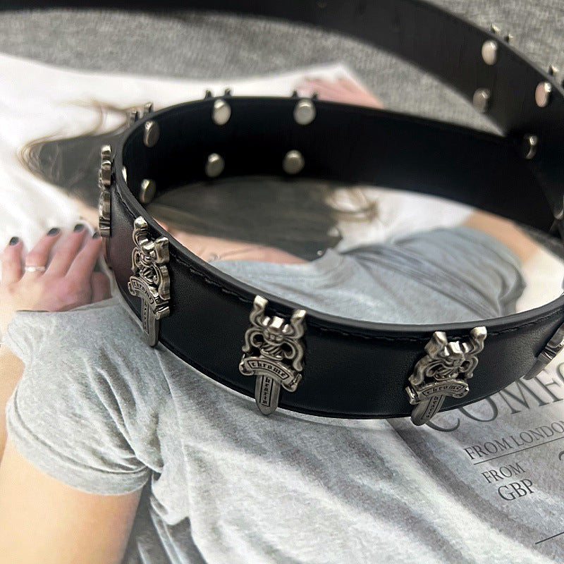Chrome Hearts dagger belt with rollers, hollowed-out vine carving