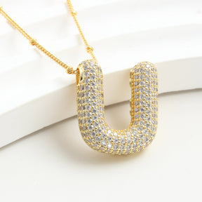 Bubble Initial Necklace 14k Gold Plated Cubic Zirconia