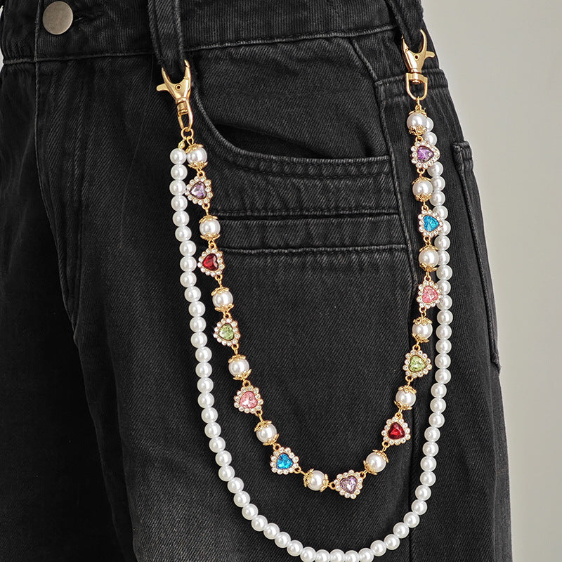 Rhinestone & Pearl Jewelry Set: Bracelet, Necklace, and Waist Chain