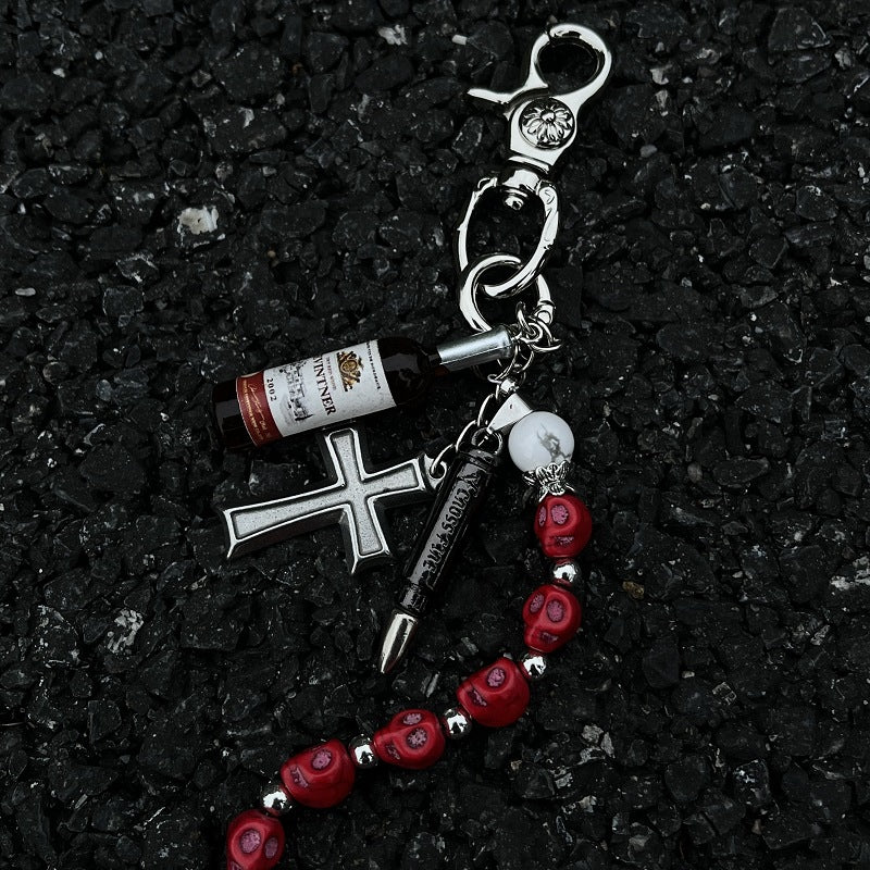 Punk Red Skull & Vintage Cross Pant Chain