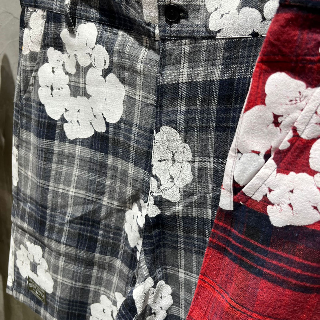 All-over print plaid short-sleeved shirt and shorts set