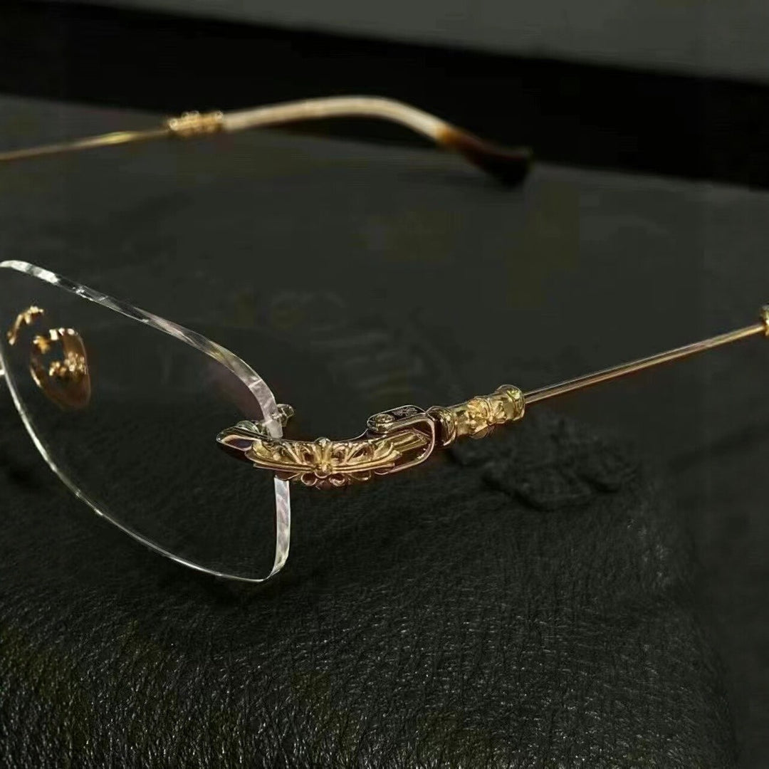 Chrome Hearts Rimless Eyeglass Frames with Cross Engraving