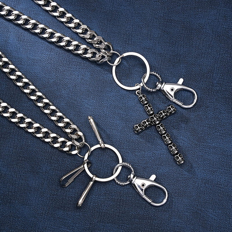 Skull cross pendant double-layer pants chain