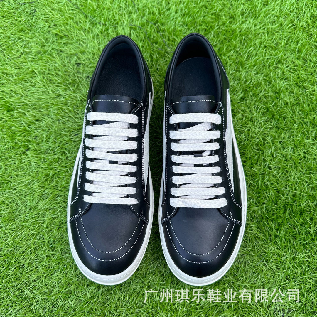 Calfskin Low-Top Skate Shoes Round Toe Flat Heel