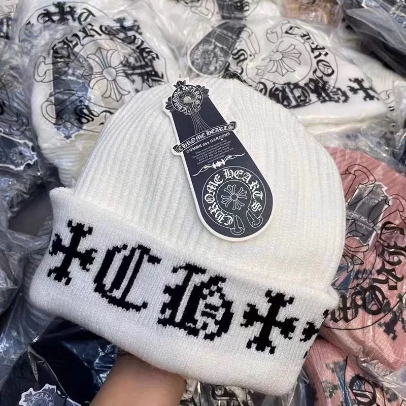Chrome Hearts warm knit beanie for round faces