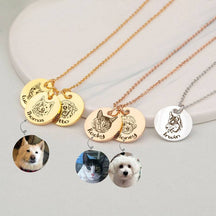 Personalized Engraved 3 Pet Photos Necklace with Name